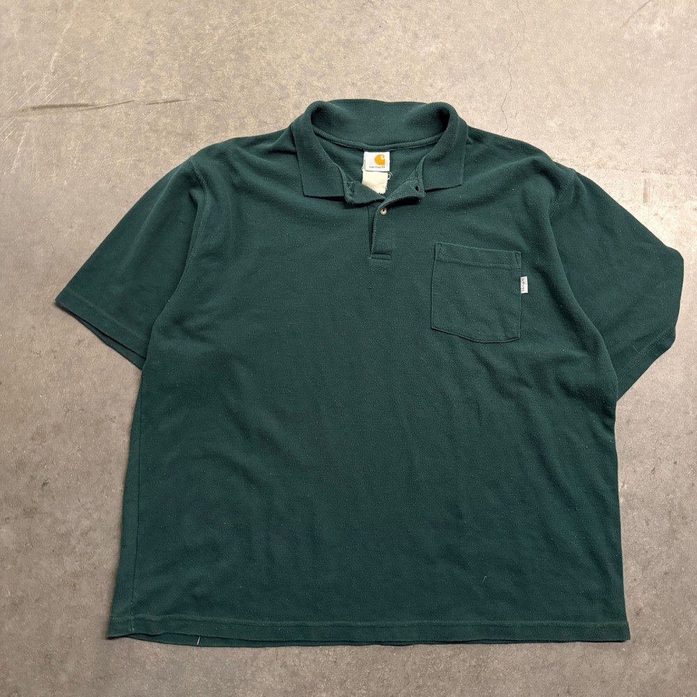 Carhartt Mens Pocket‎ Polo Shirt Green Short Sleeve Relaxed Fit Workwear XL